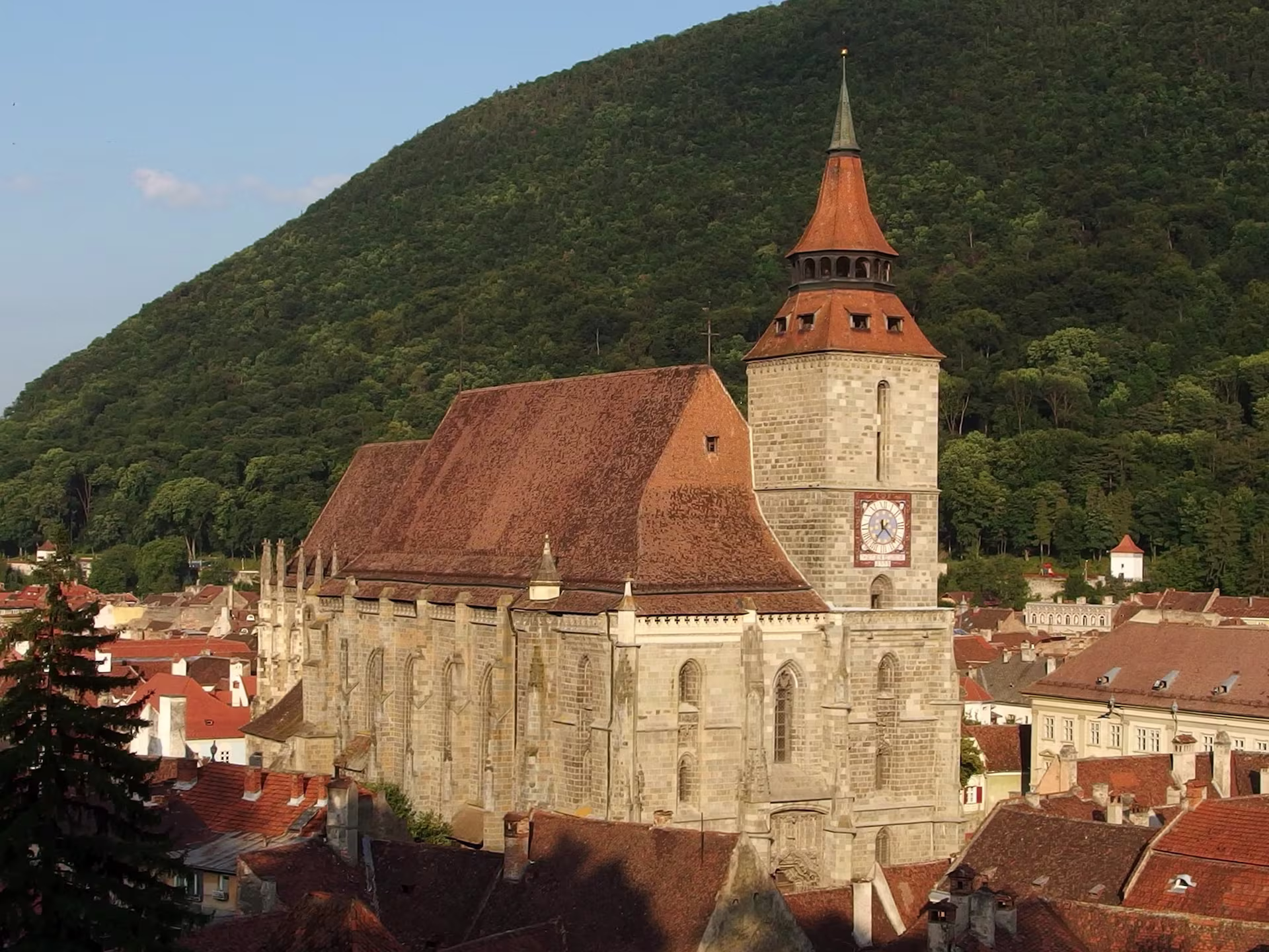 Panoramic view of Brașov old town from Tâmpa Mountain